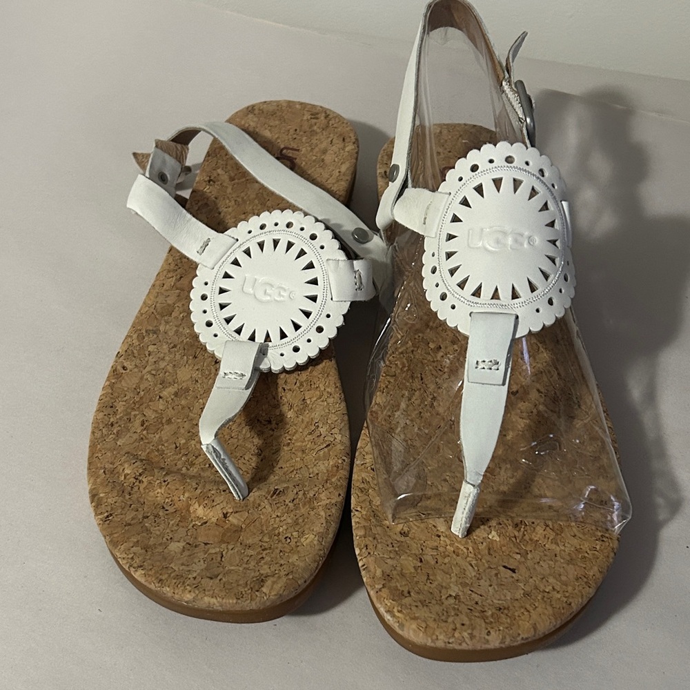 UGG Women's White‎ and Tan Sandals size